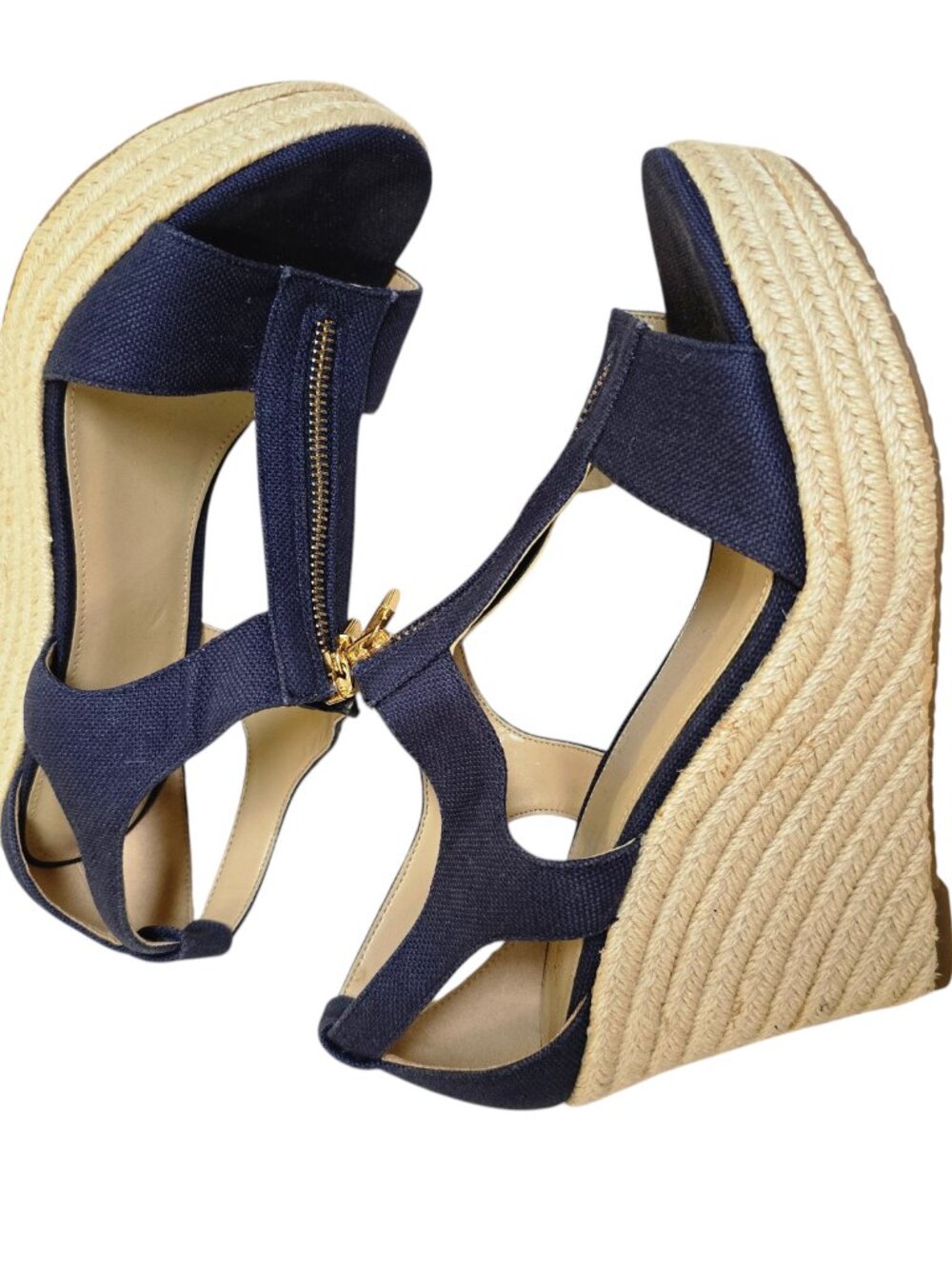 Michael Kors Navy Blue Espadrille Zipper Front Platform Shoes 8M - Picture 3 of 6
